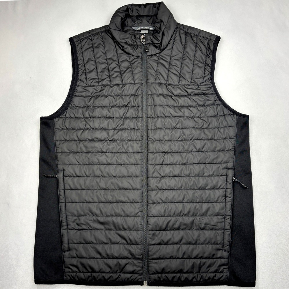 Eddie Bauer Quilted Hybrid Insulated Vest Black Fleece Softshell Mens Medium